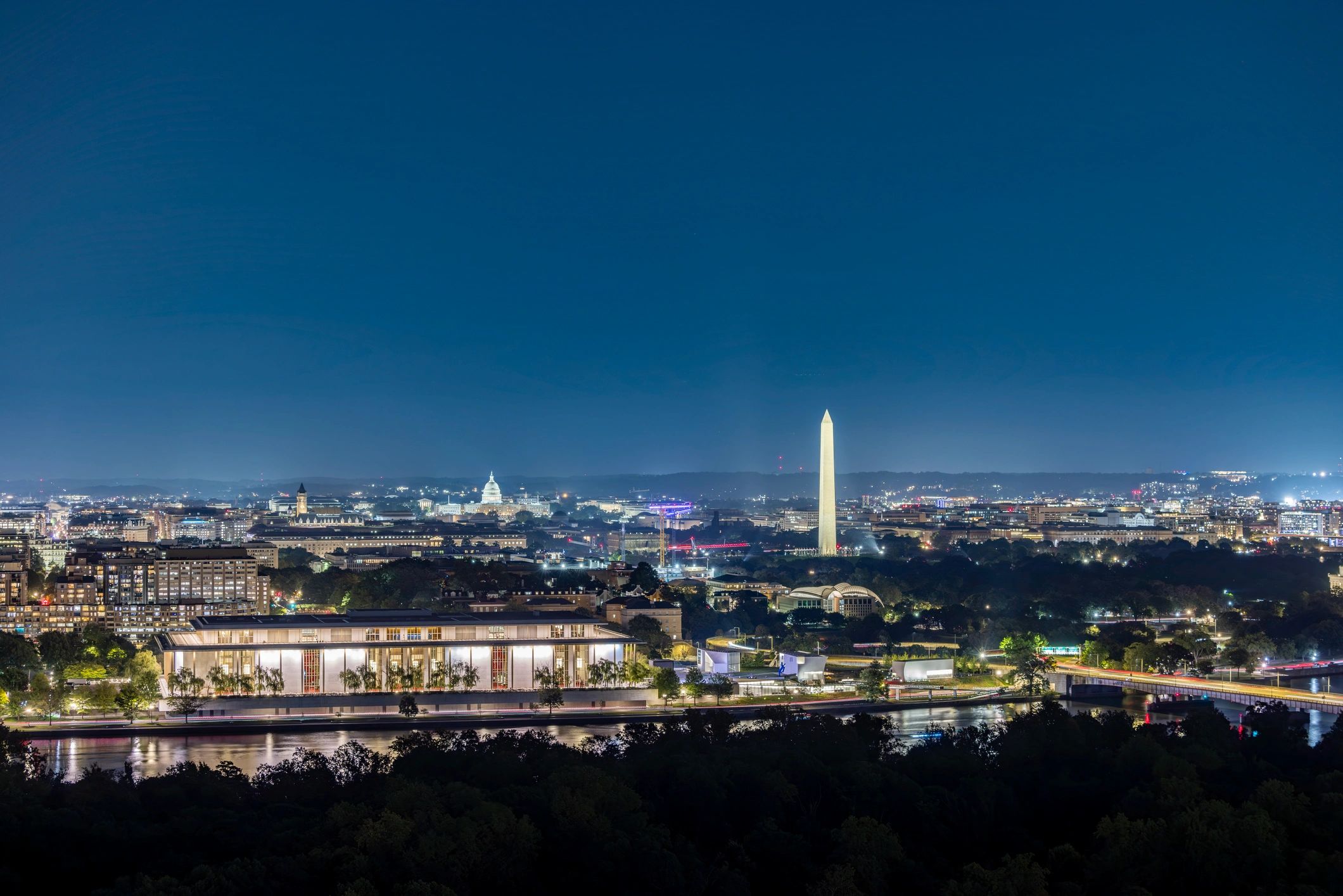 Washington, D.C. Skyline, Monuments and Potomac River at Night